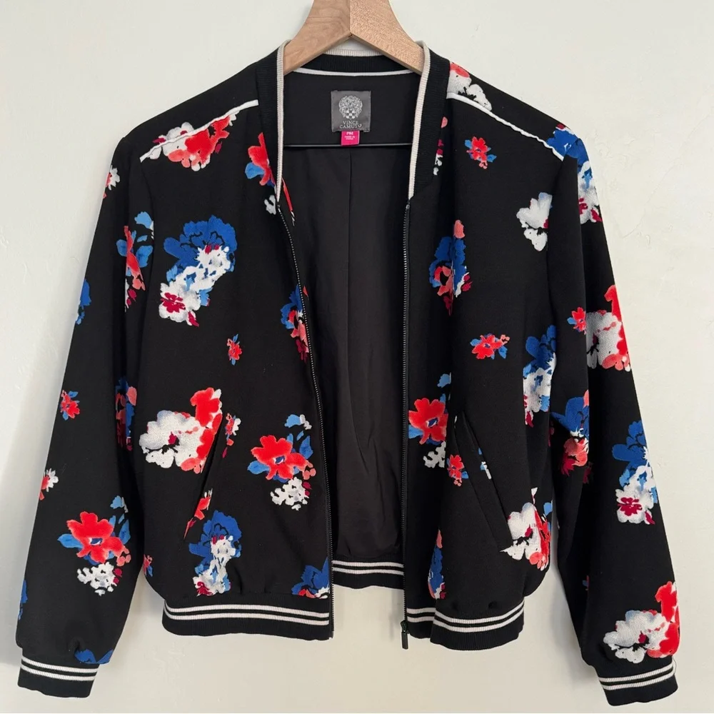 Vince Camuto Petite M‎ Floral Lightweight Bomber Jacket Black Spring